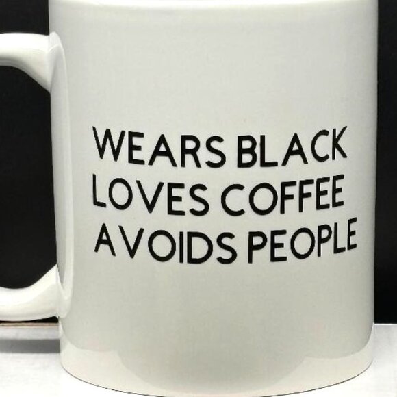 NIB "Wears Black Loves Coffee Avoids People" Ceramic Coffee Mug Boxed - Picture 3 of 8